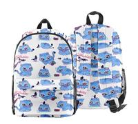 KPop Demon Hunters Derpy Tiger Backpack - Cartoon Print Graphic Oxford School Bag with Mesh Side Pockets and Front Zipper (White)
