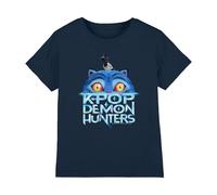 Kpop Demon Hunters Derpy Tiger Sinking Logo Kids T Shirt, Navy, 12-13