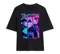Kpop Demon Hunters Huntrix Demons Takedown Comic Ladies Oversized T Shirt, Black, Medium