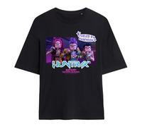 Kpop Demon Hunters Huntrix Eating Ramyeon Ladies Oversized T Shirt, Black, Medium