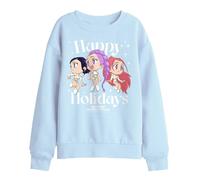 Kpop Demon Hunters Huntrix Group Happy Holidays Kids Sweatshirt, Light Blue, 9-11