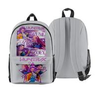 KPop Demon Hunters Huntrix Group Impression Backpack - Unisex Oxford Cartoon School Bag with Zipper Front Pocket & Side Mesh Holders for K-Pop & Anime Fans (Grey)