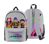 KPop Demon Hunters Huntrix Team Backpack - Unisex Oxford Anime Graphic Rucksack with Zip Pocket & Mesh Sides (Grey)