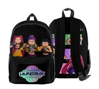 KPop Demon Hunters Huntrix Team Backpack - Unisex Oxford Anime Graphic Rucksack with Zip Pocket & Mesh Sides (Black)