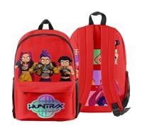 KPop Demon Hunters Huntrix Team Backpack - Unisex Oxford Anime Graphic Rucksack with Zip Pocket & Mesh Sides (Red)
