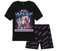 KPop Demon Hunters Official Huntrix Girls Pyjama Set 5-14 Years, 2 Pcs Pjs Shorts & T-shirt, Rumi Zoey Mira Merch Gifts (7-8 Years, Black Huntrix)