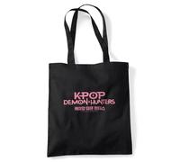 Kpop Demon Hunters Pink Logo Grocery Travel Reusable Tote Bag, Black, 38X42Cm