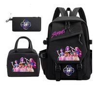 KPop Demon Hunters School Backpack, Cool Teen School Bag, Fashion Simple Casual Daypacks with Zipper, Lightweight and Stylish, Cool Rucksack for Schools Travel Vacation (Black-3 in 1 B)