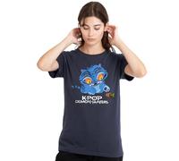 Kpop Demon Hunters Womens K-pop Cute Derpy Tiger Cartoon Ladies Shirt, Deep Navy, Deep Navy, S UK