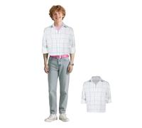 Kpop Demon Saja Boys Jinu Costume for Kids, Boys Jinu Saja Boy Cosplay Shirt K Pop Idol White Plaid Blouse Top Halloween Carnival Party Outfits