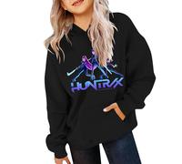 KPop Demons Hunters Hoodies for Girls Rumi Halloween Costume Fancy Dress Huntrix Huntr/X Hip Hop Streetwear Pullover Kids Cosplay Uniform Carnival Outfit (01-3-Black, 9-11 years)