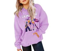 KPop Demons Hunters Hoodies for Girls Rumi Halloween Costume Fancy Dress Huntrix Huntr/X Hip Hop Streetwear Pullover Kids Cosplay Uniform Carnival Outfit (01-2-Purple, 5-6 years)