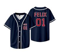 Kpop Felix Baseball Jersey Bangchan Chaotic Han in Hyunjin Lee Know Changbin Seungmin Dominate World Tour Merch, Navy Blue Felix, M
