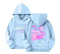 KPop Hoodies for Girls Boys Huntr/X Hip Hop Hooded Pullover Vintage Y2k Streetwear Anime Print Jumper Trendy Group Pop Singers Printed Hoody T-Shirt (Sky Blue, 9-10 Years)