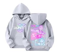 KPop Hoodies for Girls Boys Huntr/X Hip Hop Hooded Pullover Vintage Y2k Streetwear Anime Print Jumper Trendy Group Pop Singers Printed Hoody T-Shirt (Grey, 4-5 Years)