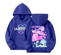 KPop Hoodies for Girls Boys Huntr/X Hip Hop Hooded Pullover Vintage Y2k Streetwear Anime Print Jumper Trendy Group Pop Singers Printed Hoody T-Shirt (Blue, 7-8 Years)