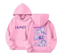 KPop Hoodies Girls Vintage Y2k Hooded Pullover Anime Sweatshirt Fashion Hip Hop Streetwear Halloween Fancy Dress Outfit (Pink, 9-11 years)