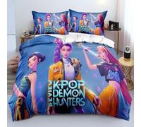 KPop Hunters Bedroom Double Duvet Cover Set Soft Lightweight Polyester,Rumi Mira Zoey Jinu Tiger Saje Bedding Set