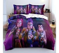 KPop Hunters Bedroom Double Duvet Cover Set Soft Lightweight Polyester,Rumi Mira Zoey Jinu Tiger Sajo Bedding Set