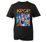 Kpop HunTRX Anime Style T-Shirt - Colourful K-Pop Girl Group Graphic Tee - Unisex Cotton Top for Fans & Streetwear Lovers (Black, 7 Years)