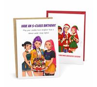 KPop Inspired Birthday Card - Funny Anime Xmas Card for K-Pop Fans “Have an S-Class Birthday!” Holiday Greeting Card (Birthday)
