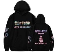 Kpop Jungkook Suga Jimin V Rap Jhope Jin Hoodie Sweatshirts Love Yourself Hoodies Sweater Merch Merchandise, 03 Black, 3X-Large