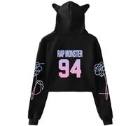 Kpop Love Yourself Bangtan boys Hoodie Suga V Jungkook Jimin Rap Jhope Jin Cat Ear Sweater Pullover, Black Rap Monster, XL