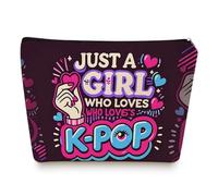 Kpop Make Up Bag, White Linen Cosmetic Bags with Lining, Double-Sided Kpop Bag for Fans, K-pop Music Lover Gift for Women, Travel Toiletry Organizer, Cosmetics Pouch for Concerts Trips