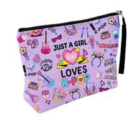 Kpop Merch Makeup Bag for Women, Just a Girl Who Loves Kpop Korean Pop Music Lover Cosmetic Pouch with Zipper, Travel Toiletry Organizer Birthday Gifts for Kpop Fans Girls Daughter Sister Friend