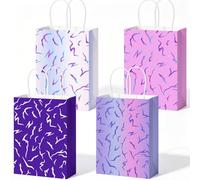 Kpop Party Favors Bags 24Pcs Kpop Birthday Decorations, Purple Pink Gradient Lightning Pattern Gift Candy Goodie Paper Bags with Handles, 4 Designs for K-pop Theme Birthday Party Supplies