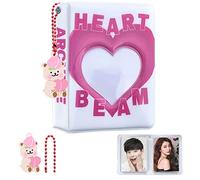 Kpop Photocard Binder, 3 Inch Photocard Holder Mini Photo Album, Love Heart Hollow Kpop Binder Collector Book, 40 Pockets Photo Card Holder Album with Lovely Pendant