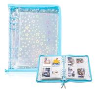 Kpop Photocard Binder Holder with 30 Pack 4-Pocket Inner Pages, A5 6 Ring Cover Album Book with Zipper for Organizing Trading Card (Blue)