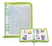 Kpop Photocard Binder Holder with 30 Pack 4-Pocket Inner Pages, A5 6 Ring Cover Album Book with Zipper for Organizing Trading Card (Green)