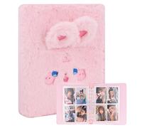 Kpop Photocard Binder Plush Photo Album with 30Pcs Inner Pages 2x3" Photo Card Holder Book Sleeves 6 Rings 4-Pocket Card Protector (Kawaii Bunny)