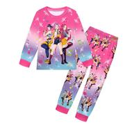 Kpop PJs, Costume Girls Anime Print K-p-op Pjs Set 2 Pieces Long Sleeve Shirt and Pants Clothing Sets K-P-op Cartoon Graphic PJS K Pop Merch Clothes Music Party Nighties Sleepwear Outfits Hot Pink