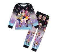 Kpop PJs, Costume Girls Anime Print K-p-op Pjs Set 2 Pieces Long Sleeve Shirt and Pants Clothing Sets K-P-op Cartoon Graphic PJS K Pop Merch Clothes Music Party Nighties Sleepwear Outfits Black