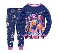 Kpop Pyjamas, Girls Pyjamas Cartoon Print K Pop Pjs Set Pyjamas Tops + Pants Sets 2pcs K-Pop Anime Graphic Sleepwear Kpop Pjs for Girls Merch Clothes Long Sleeve Music Party Nighties Navy