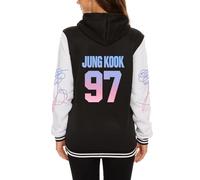 Kpop Varsity Baseball Jacket Love Yourself V Jimin SUGA Jungkook Hoodie Sweater, Jung Kook Black, XXL