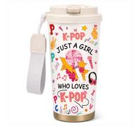 Kpop Water Bottle Stainless Steel 2-in-1 Lid School Water Bottles for Girls 18 oz K Pop Singer Merch Just A Girl Who Loves K-Pop Insulated Travel Coffee Mug Kpop Gifts for Women Girls Birthday