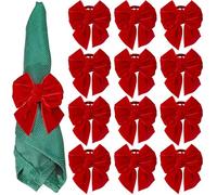 KPOSIYA 12 Pack Red Bow Napkin Rings, Chic Velvet Bowknot Christmas Napkin Rings Holders for Dinning Table Setting，Winter Festive, Christmas, Banquet, Party,Thanksgiving and Home Kitchen