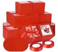 KPOSIYA 20pcs Small Cake Boxes with Cake Boards,6x6x5 inch Red Bakery Boxes with Window，Cookie Boxes Treat Boxes for Chocolates Dessert Pastries Birthday Party