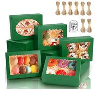KPOSIYA 65 PCS 8x6x2.5 Inch Cookie Boxes with Window Green Bakery Boxes Pastry Boxes for Gift Giving, Treat, Dessert, Cupcakes, Chocolate, Strawberries, Donuts, Muffins (5 Style Windows)