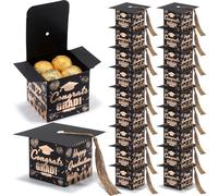 KPOSIYA Graduation Cap Gift Boxes with Tassel, 32pcs Class of 2025 Graduation Party Favors Candy Boxes, Small Treat Box for 2025 Grad Table Centerpieces Decorations（Brown,Black）