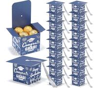 KPOSIYA Graduation Cap Gift Boxes with Tassel, 32pcs Class of 2025 Graduation Party Favors Candy Boxes, Small Treat Box for 2025 Grad Table Centerpieces Decorations（Silver,Blue）