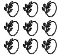 KPOSIYA Napkin Rings Set of 20 Hollow Cut Metal Napkin Holder Dinning Table Setting for Wedding Party Banquet Christmas Dinner Delicate Serviette Buckles Decor (Ye Zi-Black 20, 20)