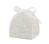 KPOSIYA Pack of 100 Laser Cut Rose Candy Boxes, Favor Boxes 2.5"x 2.5"x 3.1", Gift Boxes Bridal Shower Anniverary Birthday Party Wedding Favor (100,White)