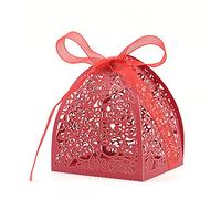 KPOSIYA Pack of 100 Laser Cut Rose Candy Boxes, Favor Boxes 2.5"x 2.5"x 3.1", Gift Boxes Bridal Shower Anniverary Birthday Party Wedding Favor (100,Red)