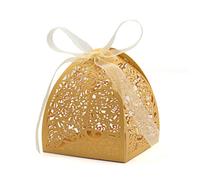 KPOSIYA Pack of 70 Laser Cut Rose Candy Boxes, Favor Boxes 2.5"x 2.5"x 3.1", Gift Boxes for Bridal Shower Anniverary Birthday Party Wedding Favor (Gold)