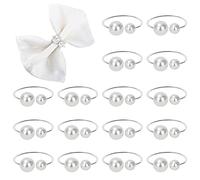 KPOSIYA Pearl Napkin Rings - Set of 20 Silver Napkin Holder Table Napkin Buckles for Dinning Table Setting Christmas Wedding Party Supplies (Pearl-Silver 20)