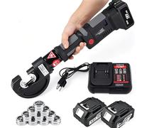 KPOUYYDS Electric Hydraulic Cable Crimping Tools, Cordless Battery Cable Lug Crimpers 12 Ton-12Molds(6AWG to 800MCM) 18V Copper Pipe Crimper for Cu/Al Terminals, Continuous Wire Crimper Pliers